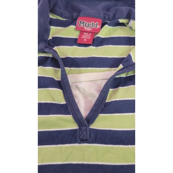 Vintage Y2K Mudd Striped Polo Top Short Sleeve Navy Blue Green Collared Tee Sz M - Picture 4 of 12